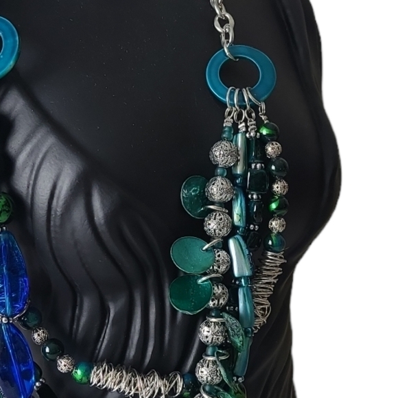 Art Glass, Beads & Silver Wire Gypsy Style 4 Graduating Strand Necklace - Picture 7 of 7